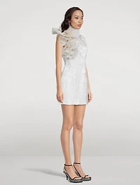 Dob Jacquard Satin Mini Dress With Fan Detail