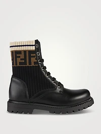 Kids Leather And Fabric Biker Boots