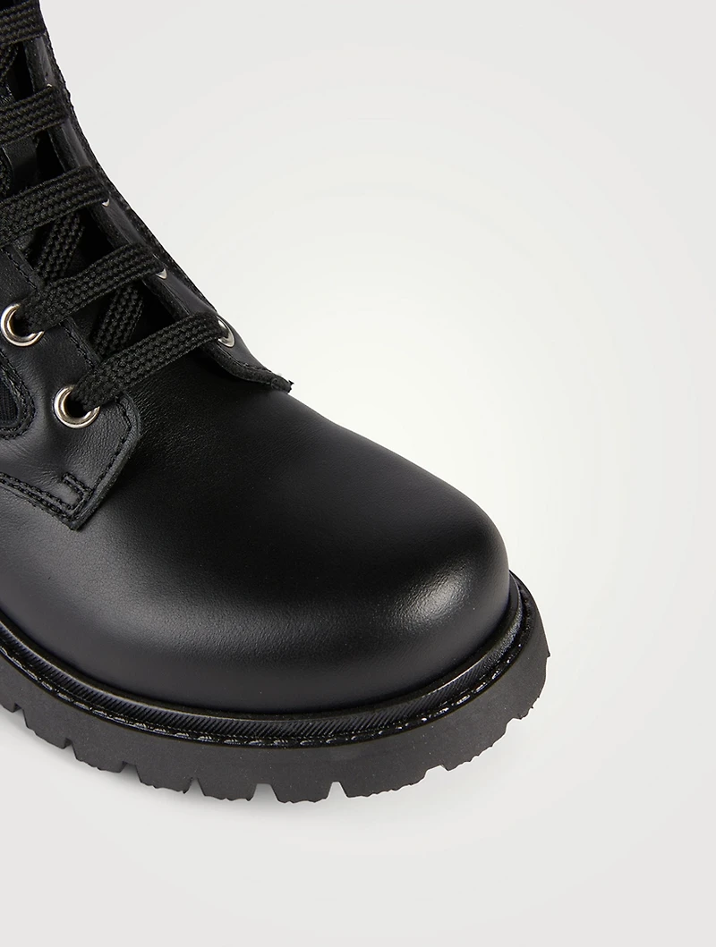 Kids Leather And Fabric Biker Boots