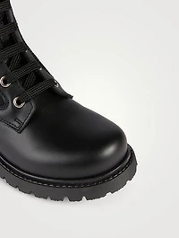 Kids Leather And Fabric Biker Boots