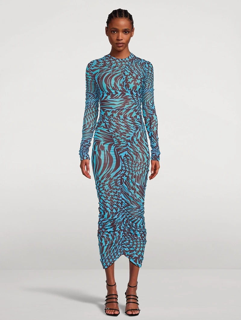 Mesh Midi Dress Star Print