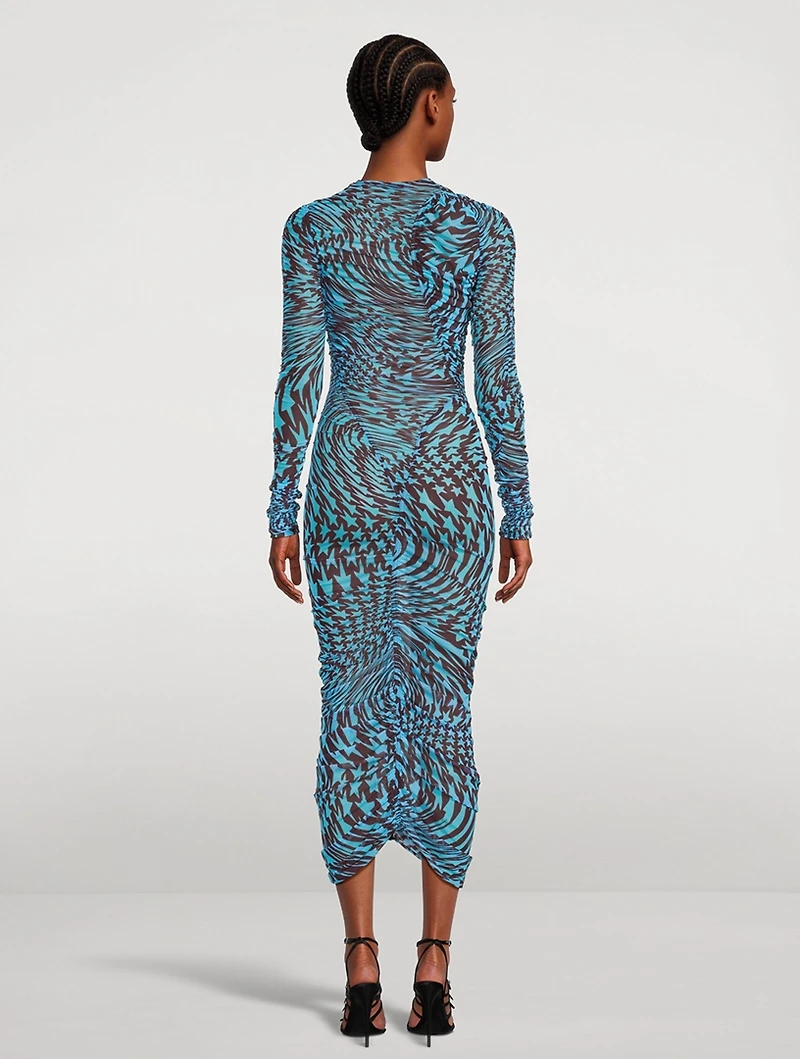 Mesh Midi Dress Star Print
