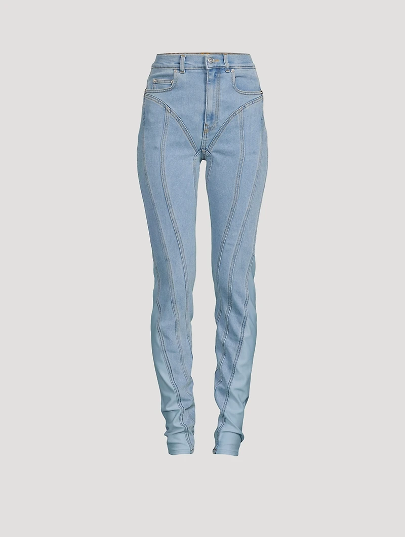 Bi-Material Spiral Skinny Jeans