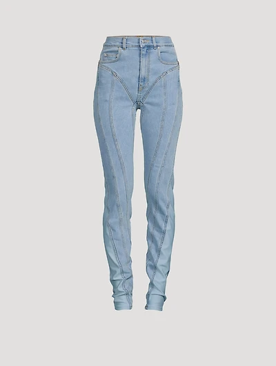 Bi-Material Spiral Skinny Jeans