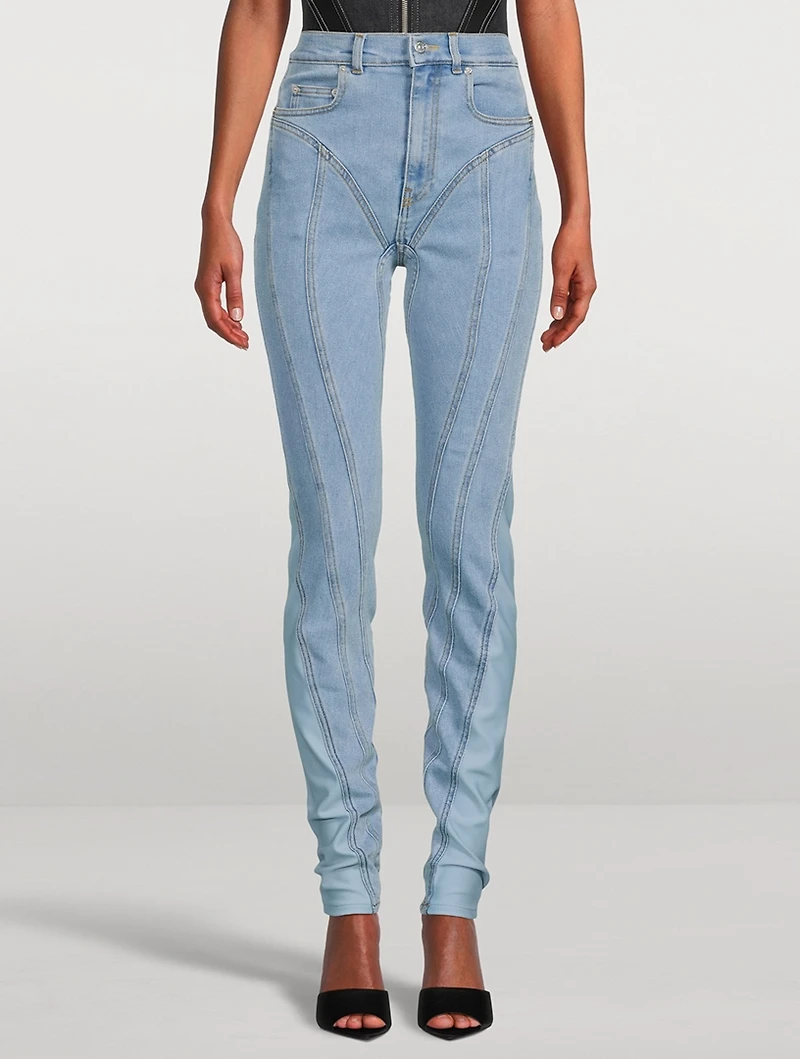 Bi-Material Spiral Skinny Jeans