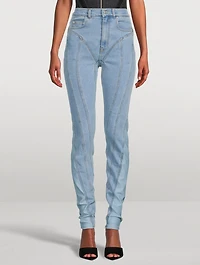 Bi-Material Spiral Skinny Jeans