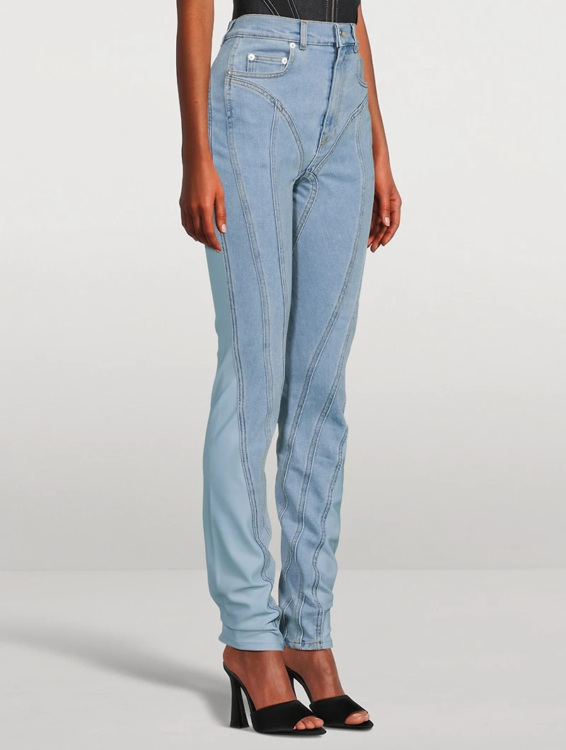 Bi-Material Spiral Skinny Jeans