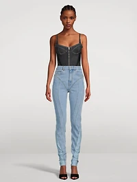 Bi-Material Spiral Skinny Jeans