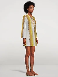 Long-Sleeve Short Kaftan Wavy Chevron