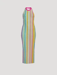 Halter Mesh Midi Dress Zig-Zag Print