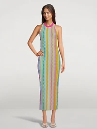 Halter Mesh Midi Dress Zig-Zag Print