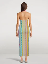 Halter Mesh Midi Dress Zig-Zag Print
