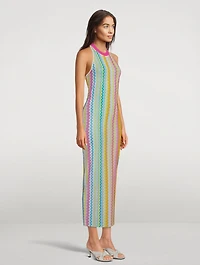 Halter Mesh Midi Dress Zig-Zag Print
