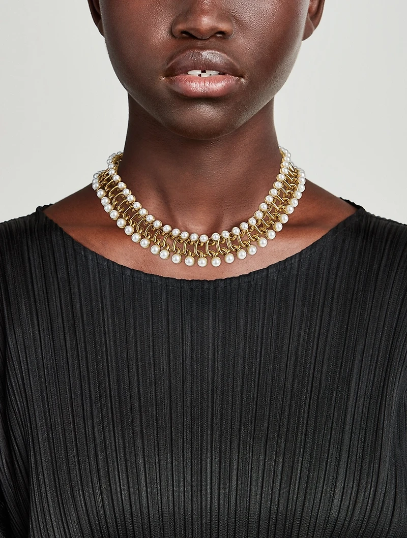 Faux Pearl Small Link Necklace