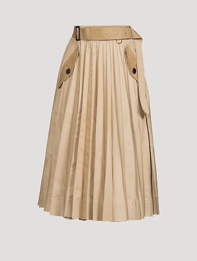 Cotton Gabardine Pleated Midi Skirt