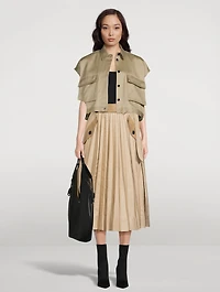 Cotton Gabardine Pleated Midi Skirt