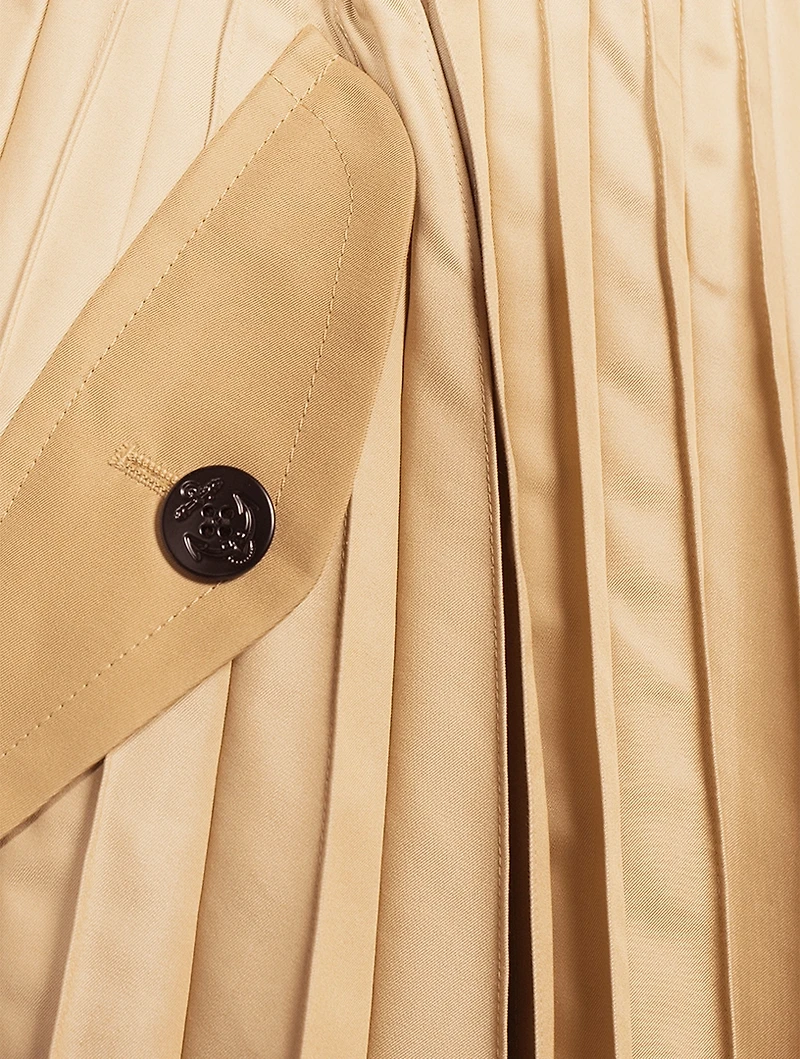 Cotton Gabardine Pleated Midi Skirt