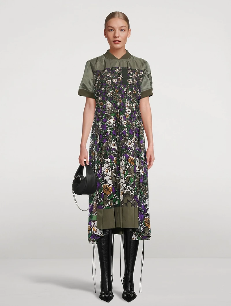 Nylon Bomber Dress Floral Print
