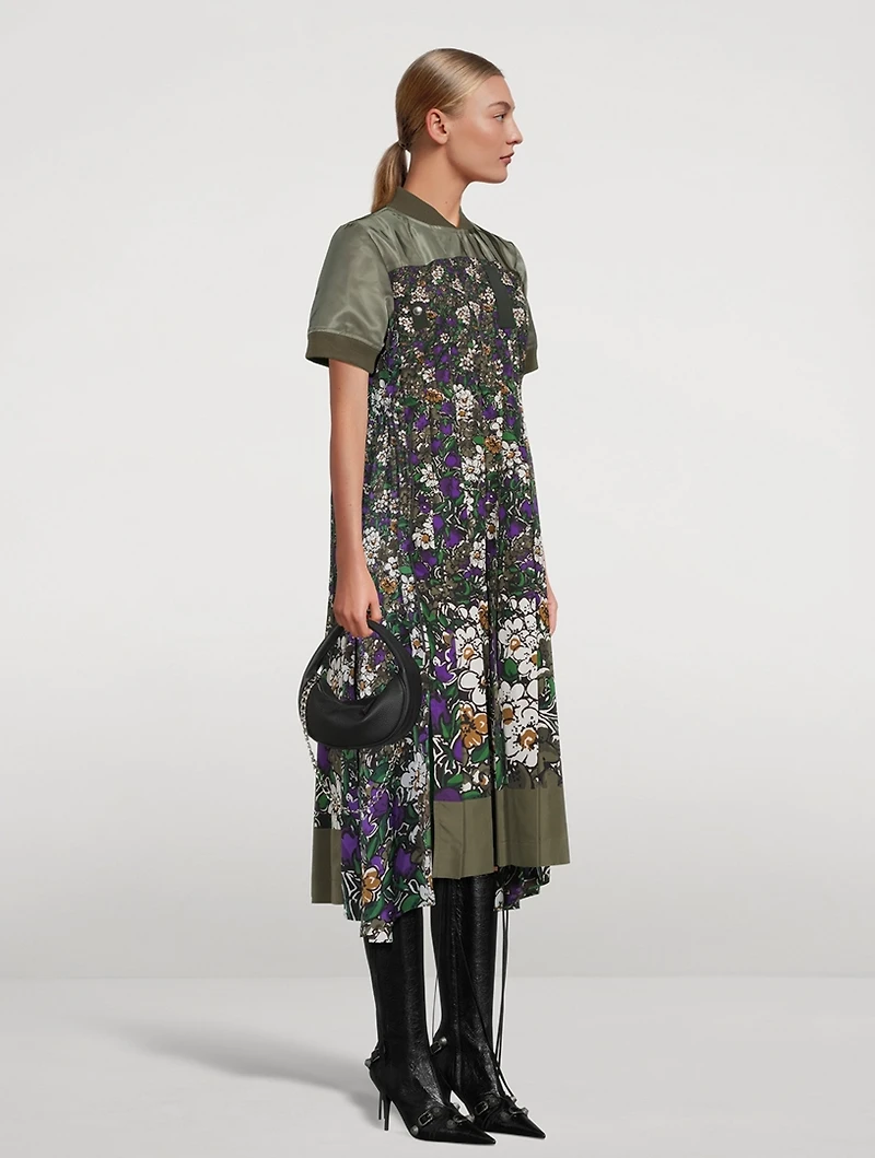 Nylon Bomber Dress Floral Print