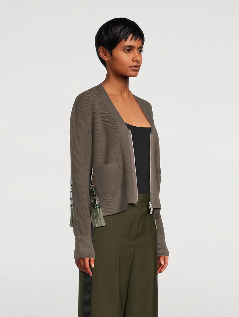 Zip-Front Cardigan Floral Print
