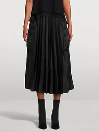 Nylon Twill Pleated Midi Skirt
