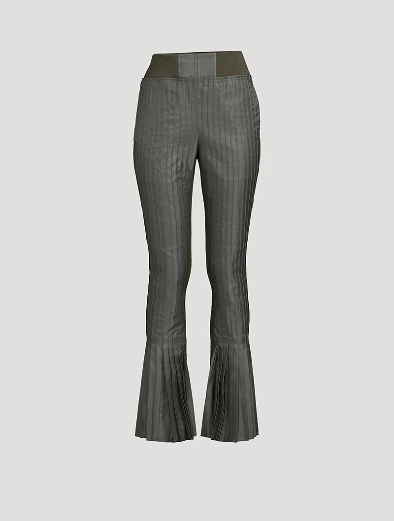 Nylon Twill Pleated Flare Trousers