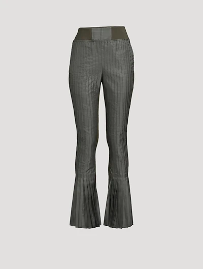 Nylon Twill Pleated Flare Trousers