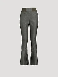 Nylon Twill Pleated Flare Trousers