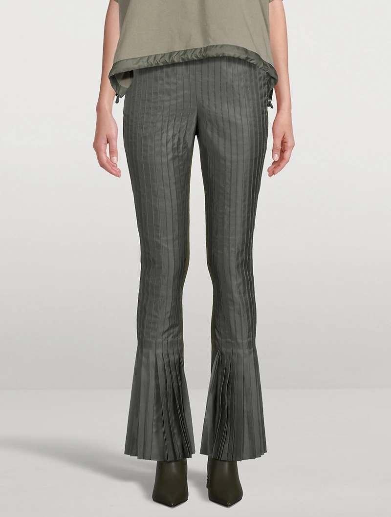 Nylon Twill Pleated Flare Trousers