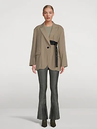 Nylon Twill Pleated Flare Trousers