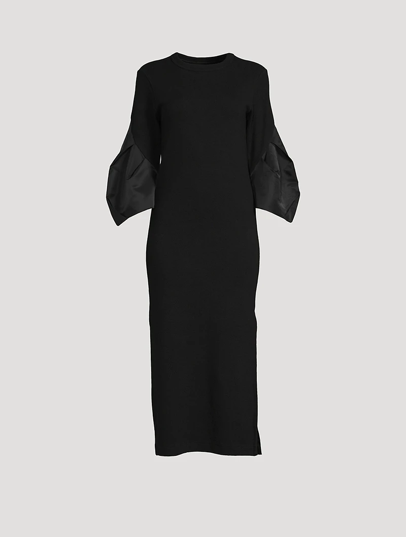Bell-Sleeve Nylon Twill Mix Dress