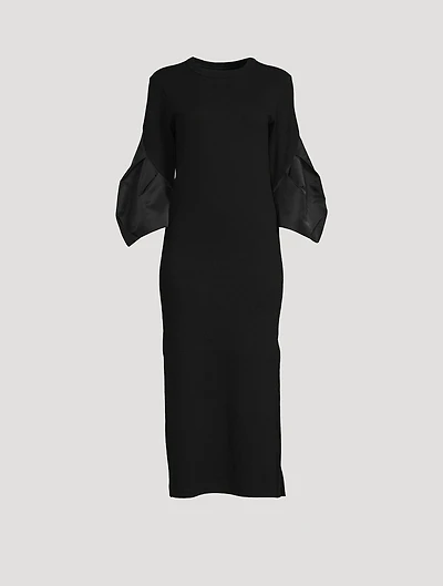 Bell-Sleeve Nylon Twill Mix Dress