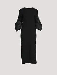 Bell-Sleeve Nylon Twill Mix Dress