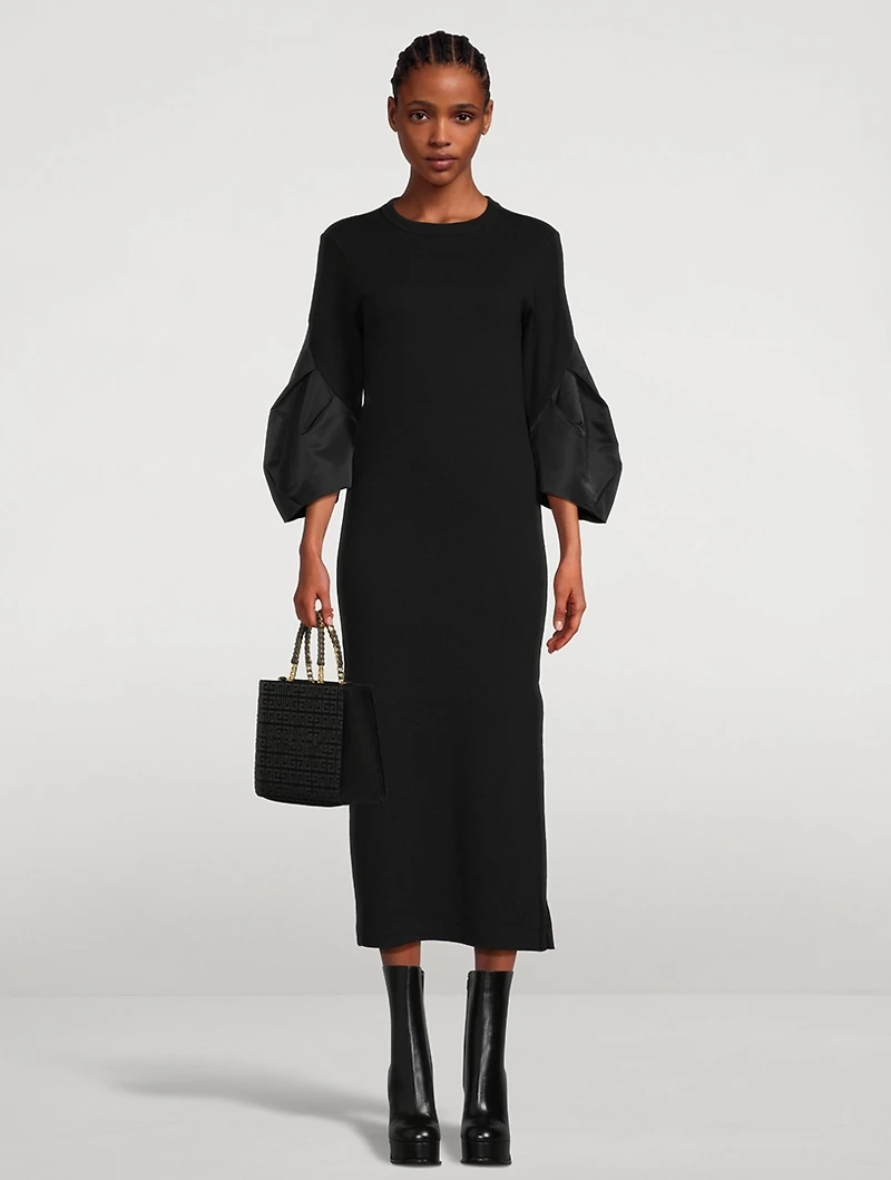 Bell-Sleeve Nylon Twill Mix Dress