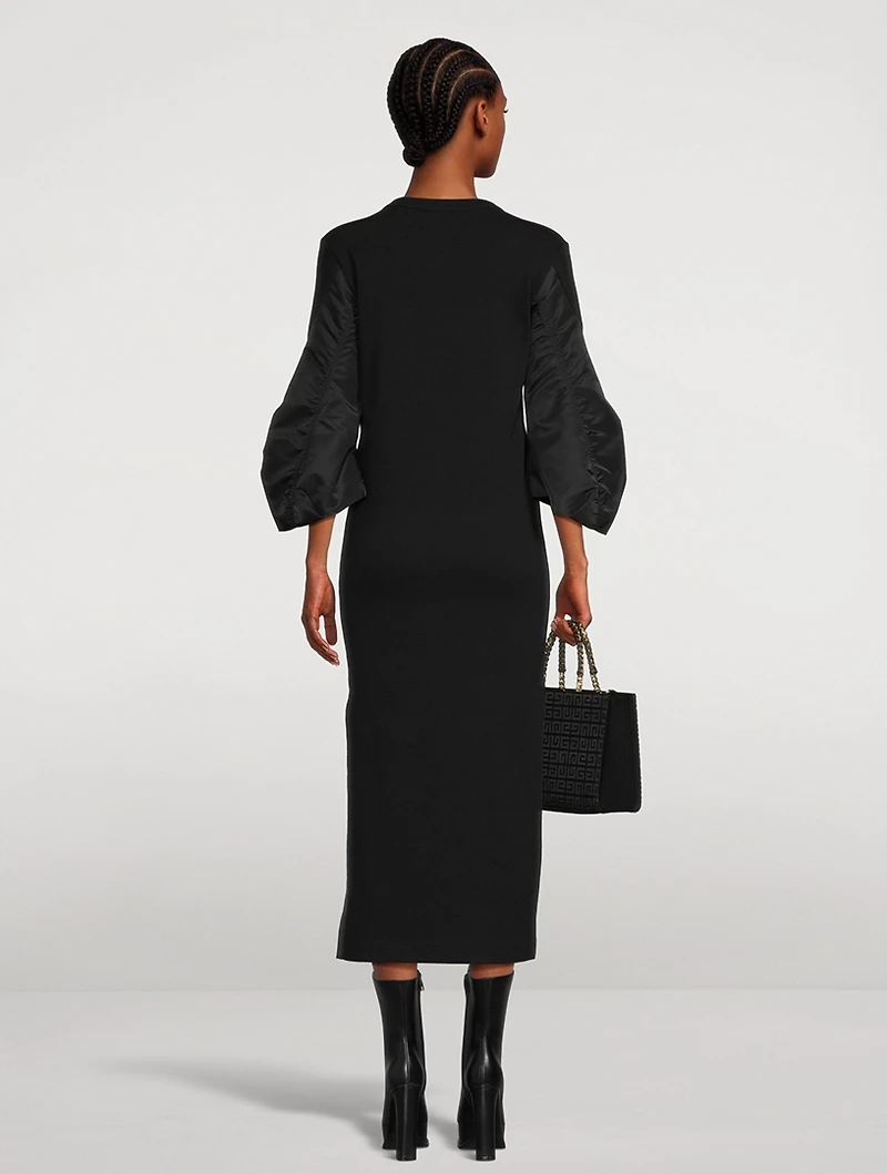 Bell-Sleeve Nylon Twill Mix Dress