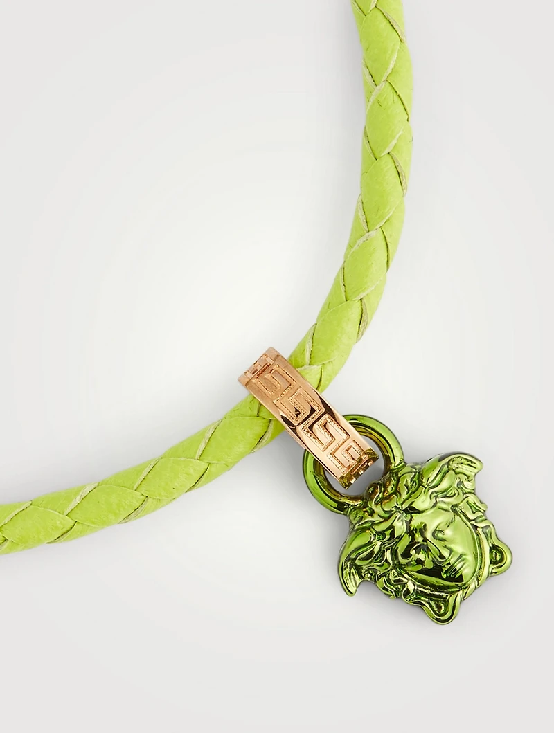 Medusa Head Leather Embellished Bracelet