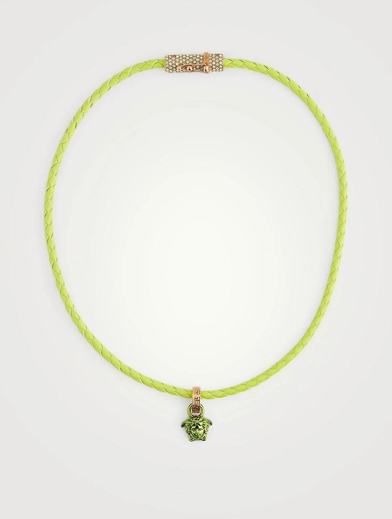 Medusa Head Leather Embellished Necklace