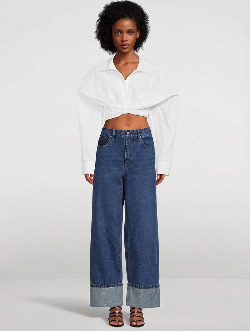 Crystal-Cuff Wide-Leg Jeans