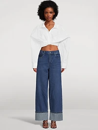 Crystal-Cuff Wide-Leg Jeans