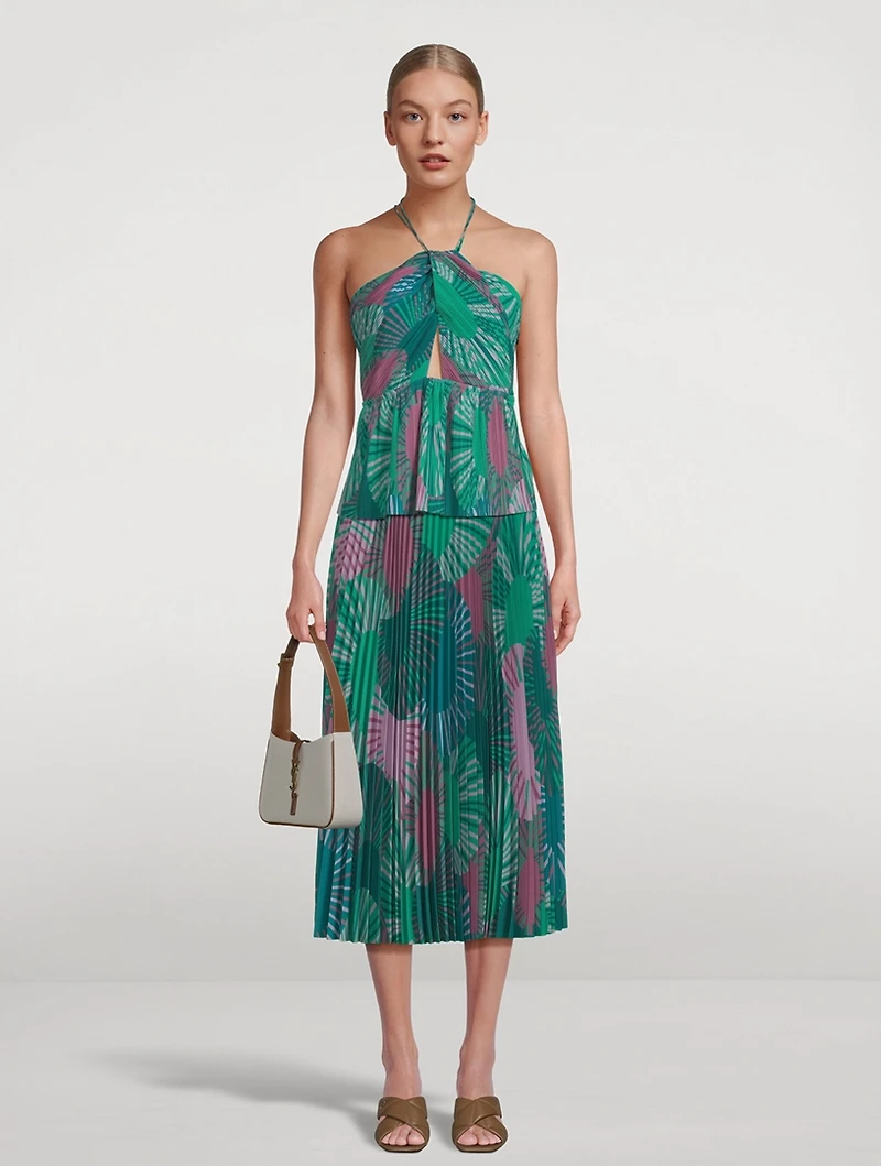Neo Pleated Maxi Skirt Fern Print