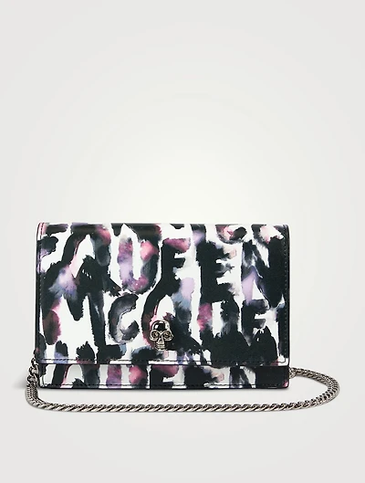 Small Skull Leather Bag In Watercolour Graffiti Print
