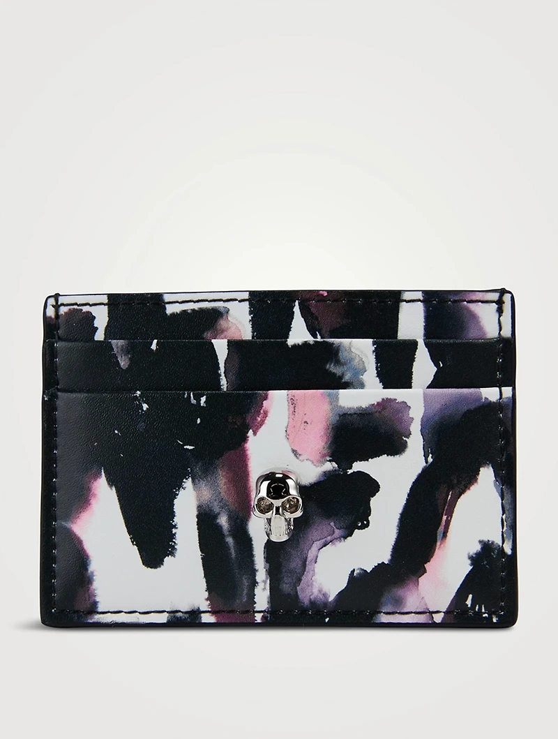 Skull Leather Card Holder In Watercolour Graffiti Print