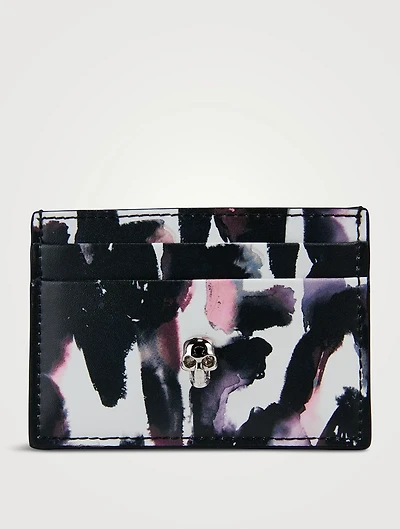 Skull Leather Card Holder In Watercolour Graffiti Print