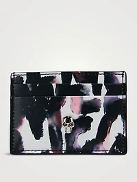 Skull Leather Card Holder In Watercolour Graffiti Print