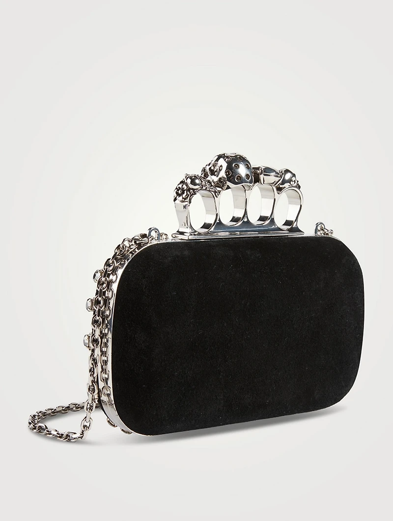 Skull Four-Ring Crystal-Embellished Leather Clutch