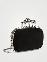 Skull Four-Ring Crystal-Embellished Leather Clutch