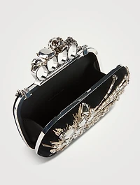 Skull Four-Ring Crystal-Embellished Leather Clutch