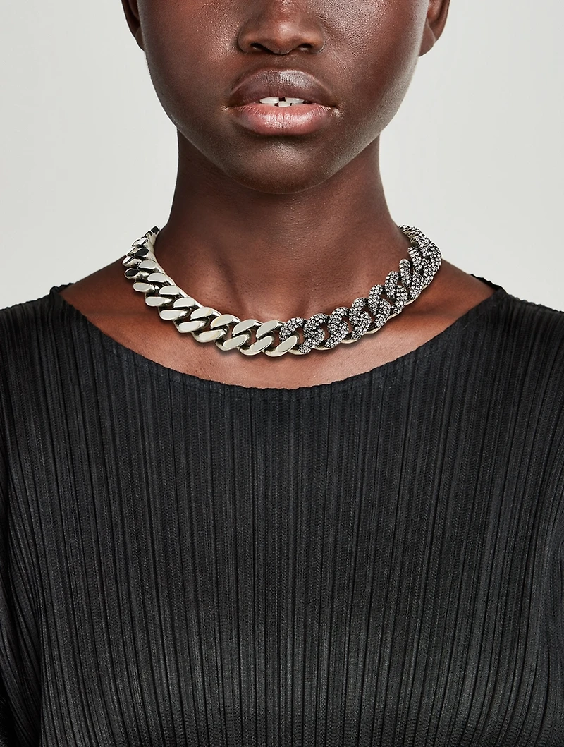 Curb Chain Necklace With Crystals