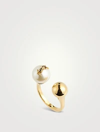YSL Monogram Faux Pearl And Ball Ring