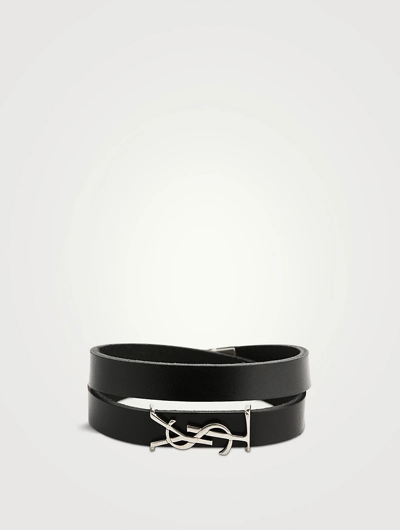 YSL Monogram Double Wrap Leather Strap Bracelet